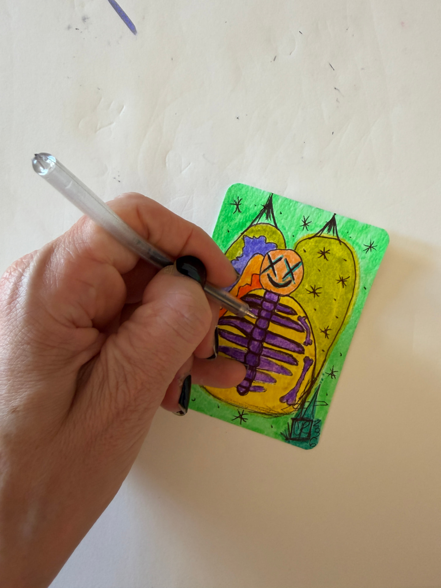 Drawing a small colorful card with the psych-ward safety pen