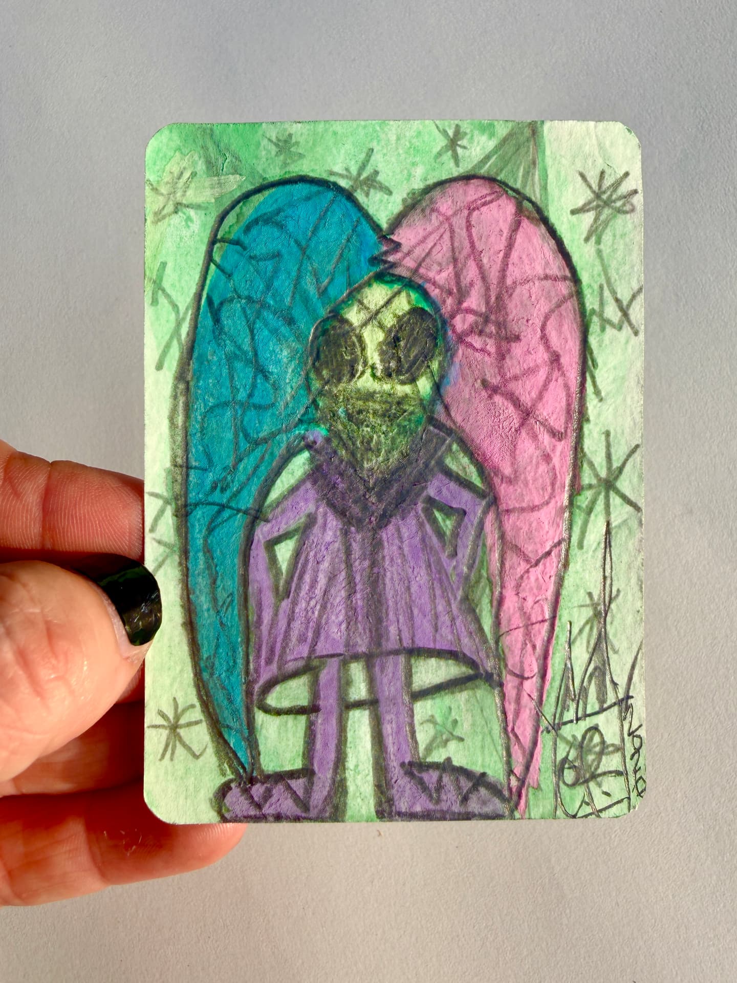 Colorful outsider-art portrait from Sweet But Psycho