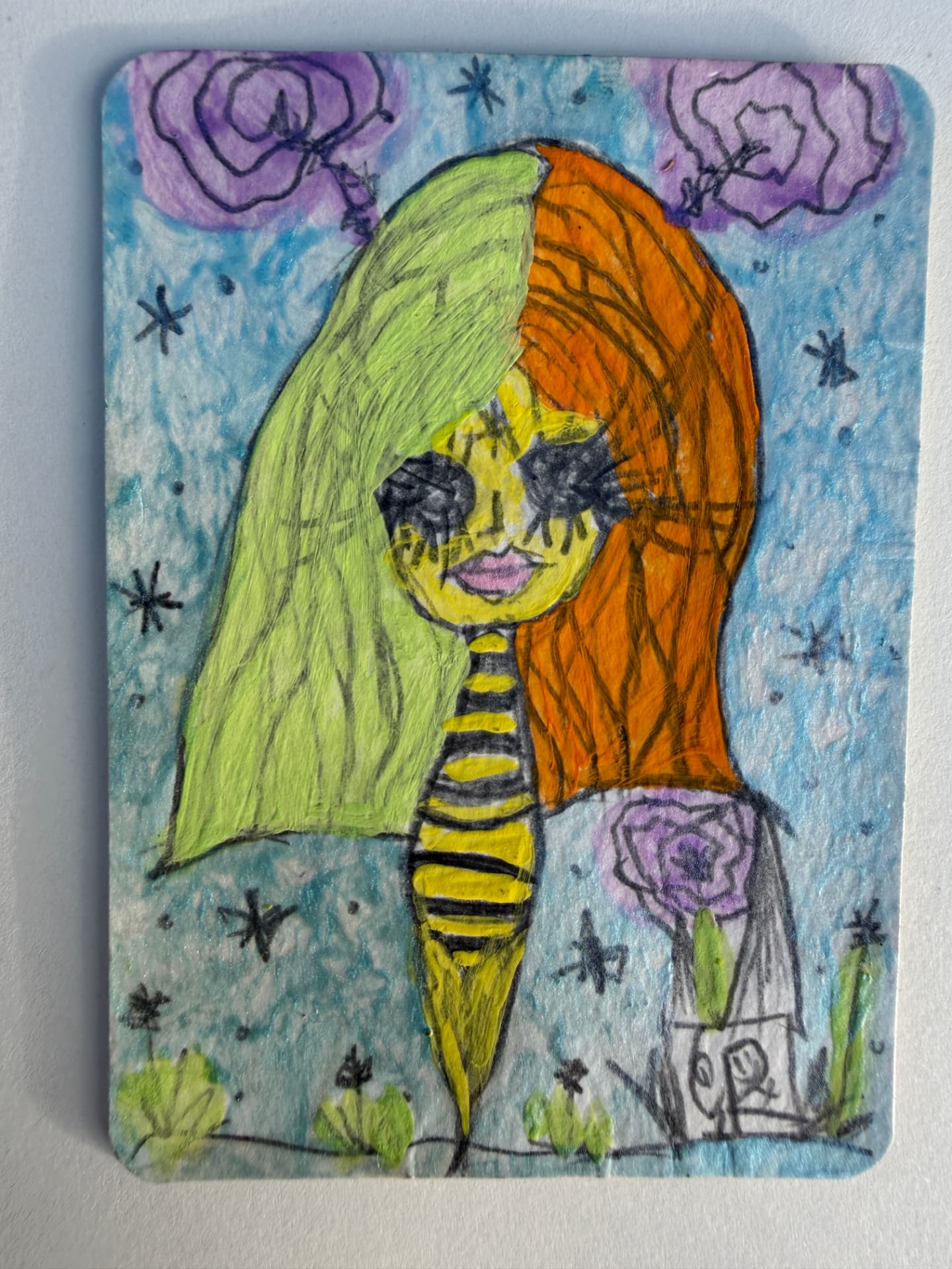 Sweet But Psycho girl with bold color and graphic details