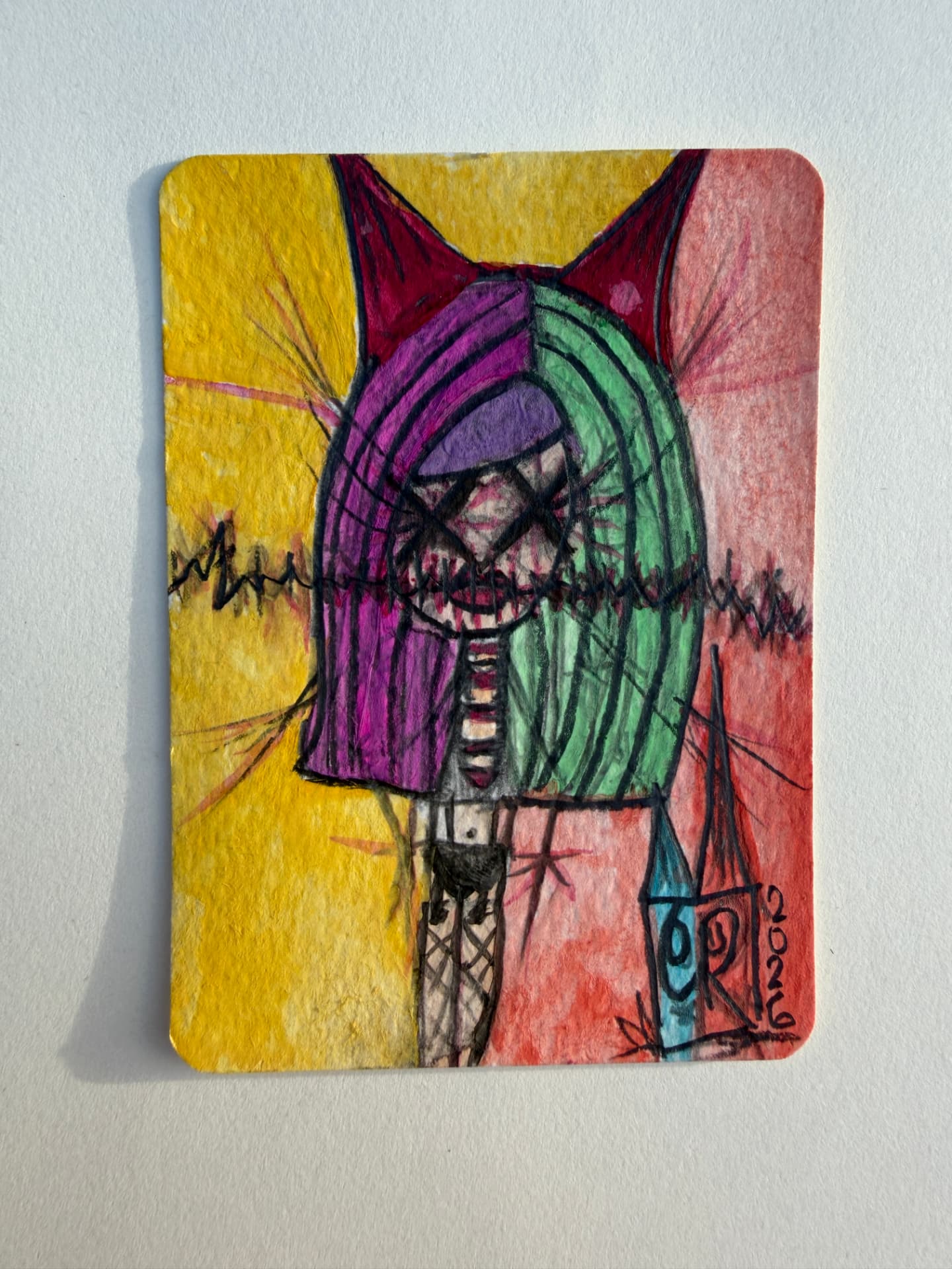 Expressive colorful girl with horns and vivid eyes